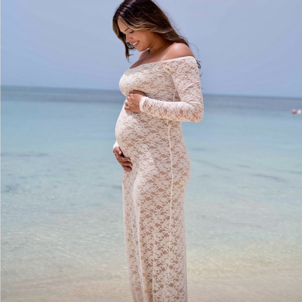 Elegant Cream Off the Shoulder Lace Dress - Bumpsuit